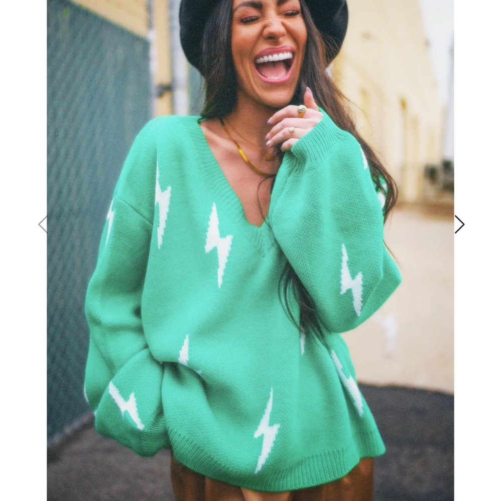 LALA ORIGINAL: Ultra Lala Oversized Lightning Bolt Knit in Jade